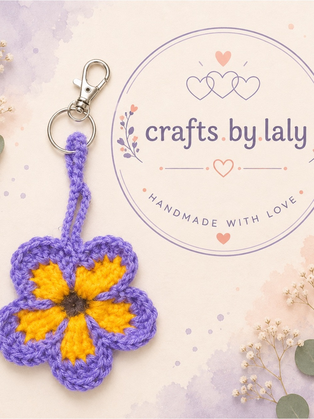 Purple & Yellow Crochet Flower Keychain